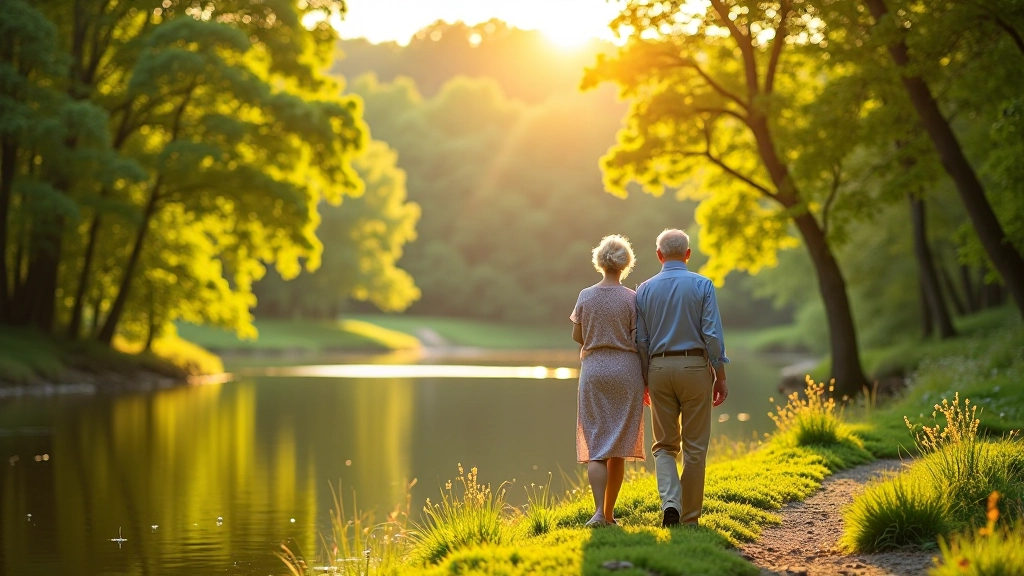 Scenic riverside landscape with seniors enjoying outdoor relaxation near Český Krumlov