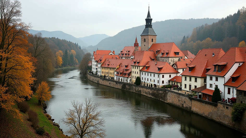 Scenic Český Krumlov riverside town with historic architecture and peaceful water
