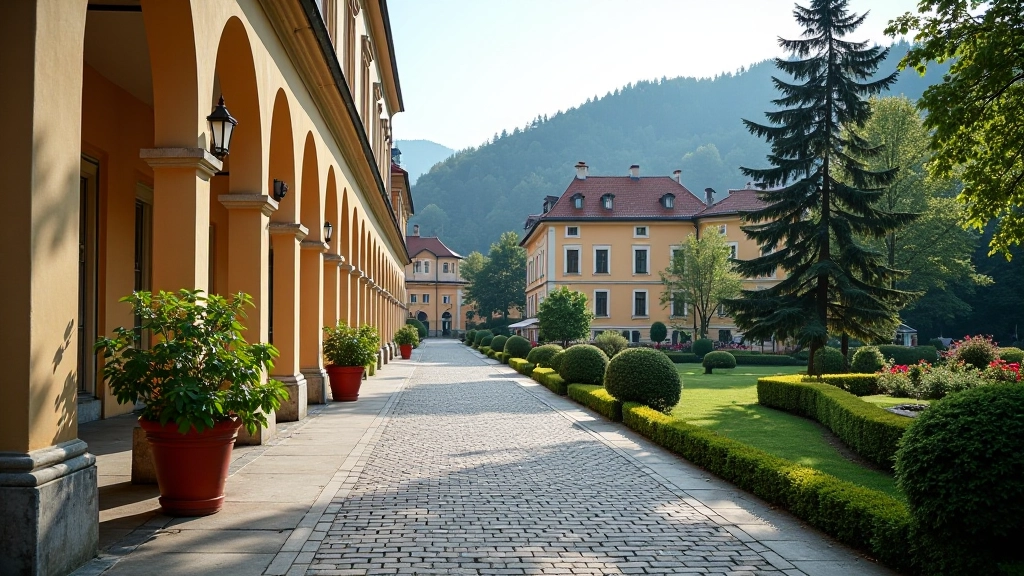 Historic Karlovy Vary thermal spa town with elegant architecture and wellness facilities