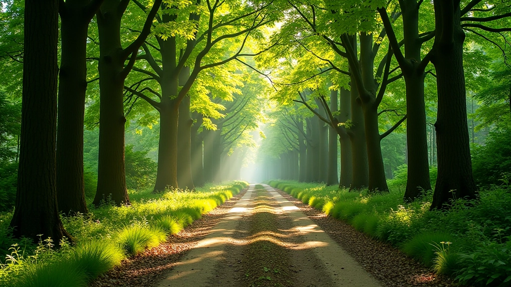 Forest trail in Podyjí nature reserve with native trees and natural vegetation, peaceful woodland setting