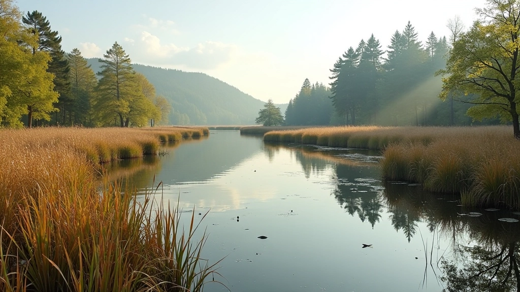 Tranquil wetlands landscape at Třeboň with water ponds and natural bird habitat