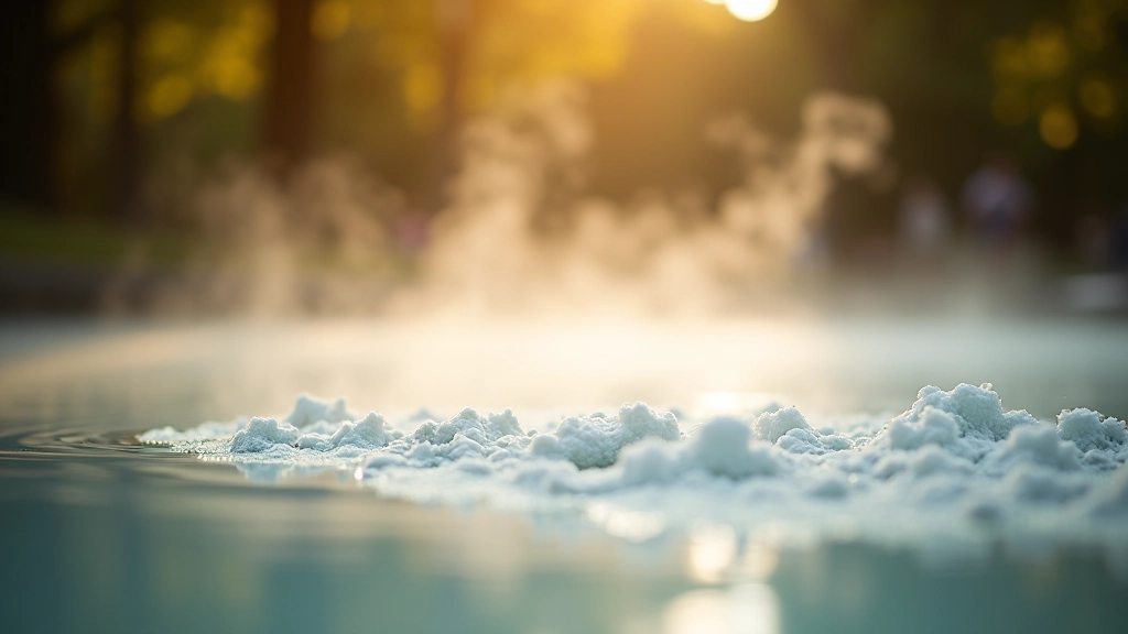 Close-up of mineral-rich thermal water with visible steam and thermal spring surroundings in natural setting